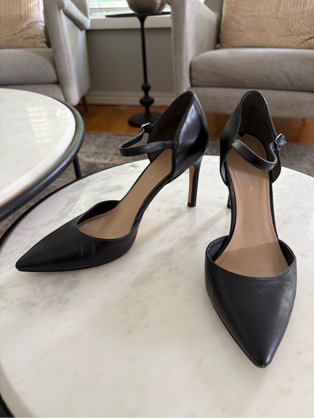 Via Spiga Classic Black Pointed-Toe Ankle-Strap Pumps